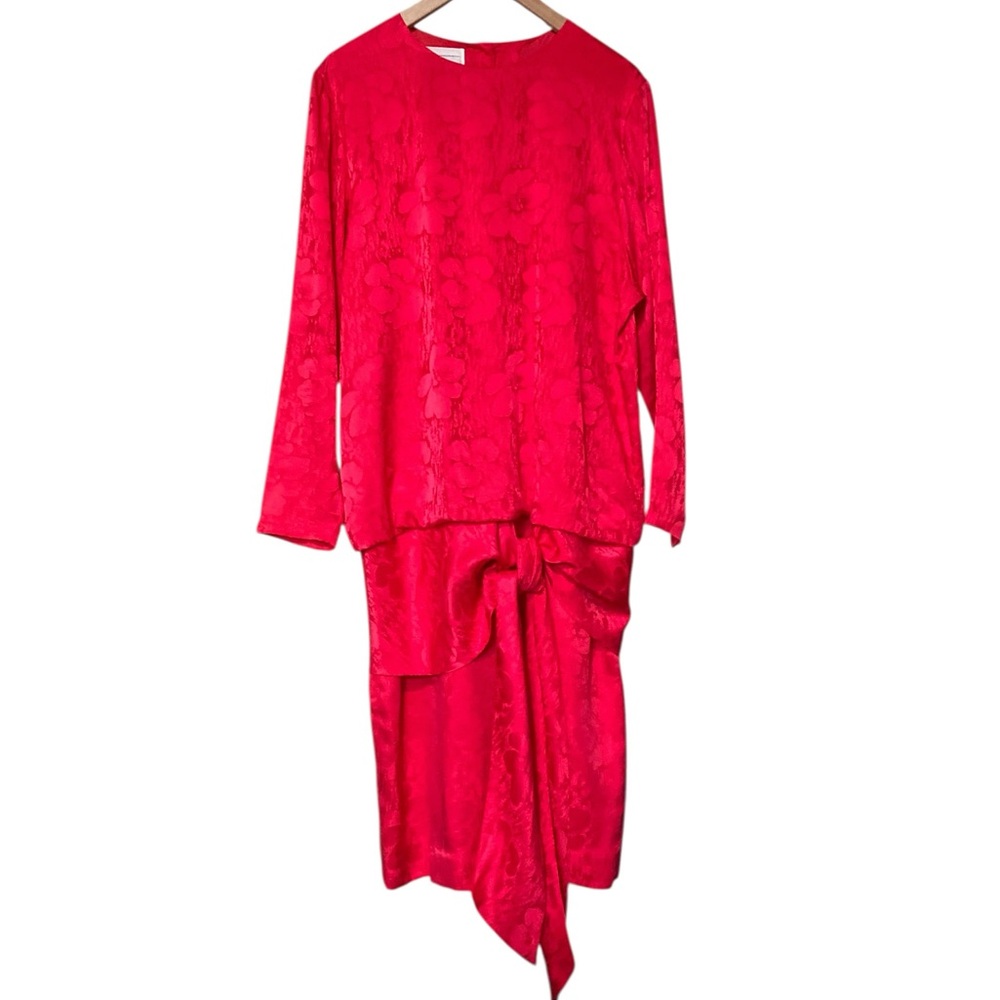 Vintage 80’s Silk Studio Silk Floral Dropped Waist Dress with Draped Tie Detail